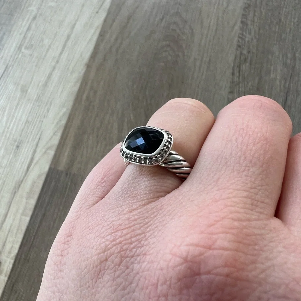 David Yurman Black Onyx Cable Ring with Pavé Diamonds